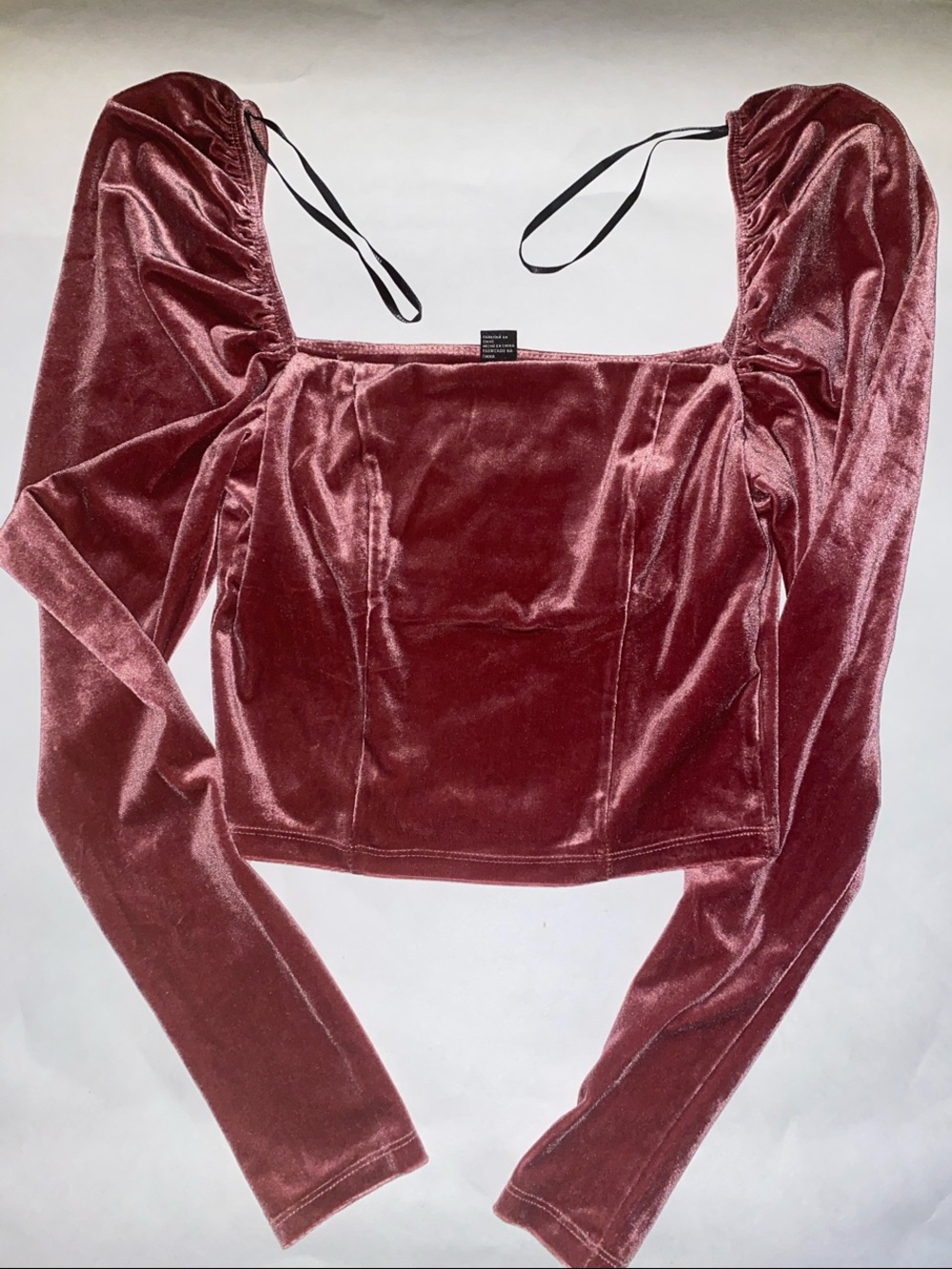 Forever 21 Velvet Square-Neck Long Sleeve Top - Dusty Rose